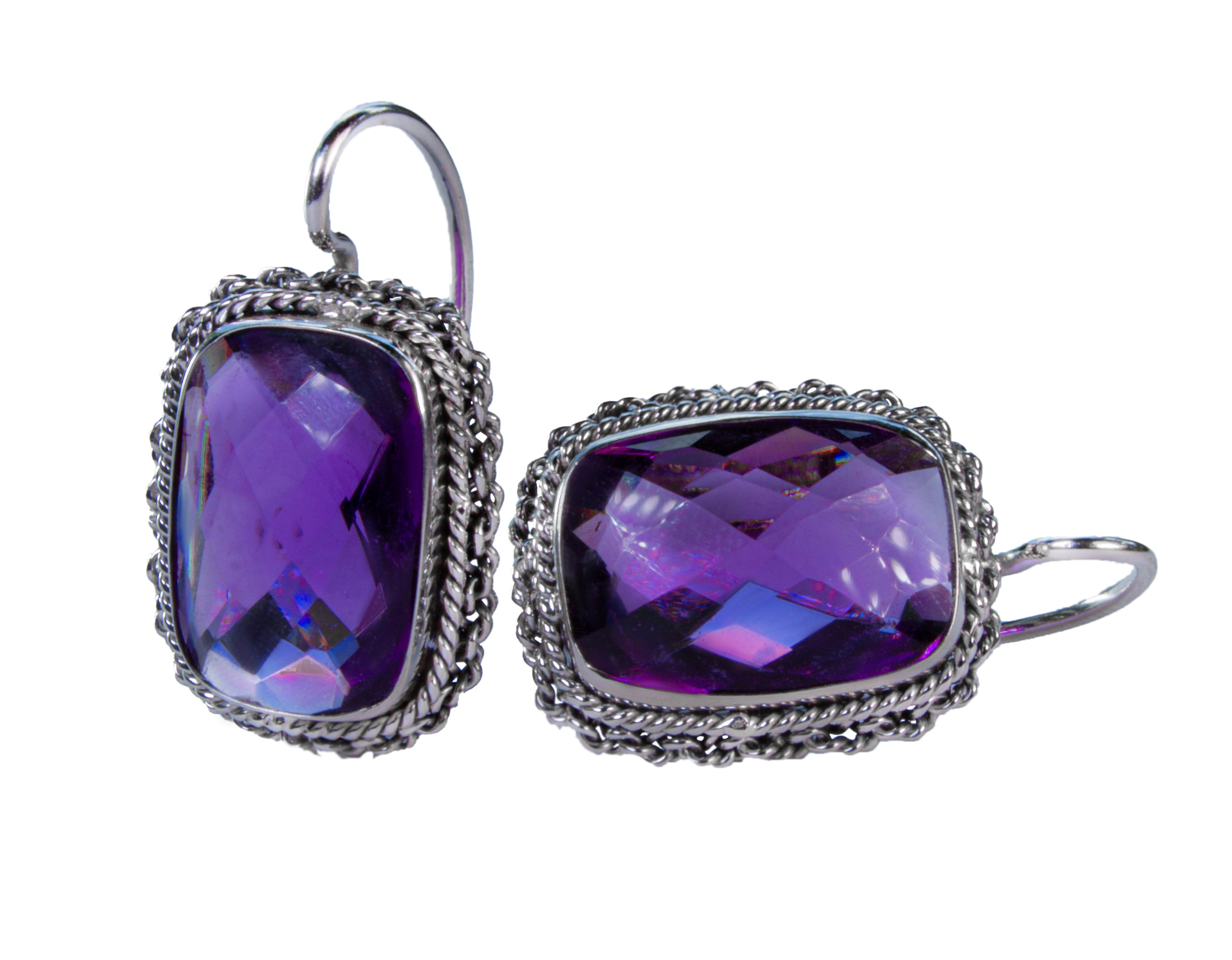 Aretes de Plata con Amatistas Facetadas