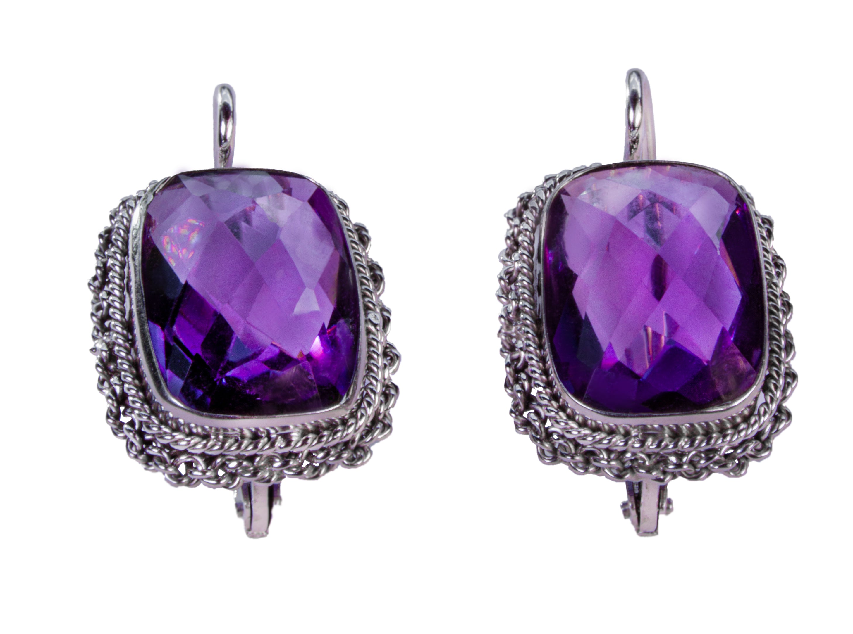 Aretes de Plata con Amatistas Facetadas