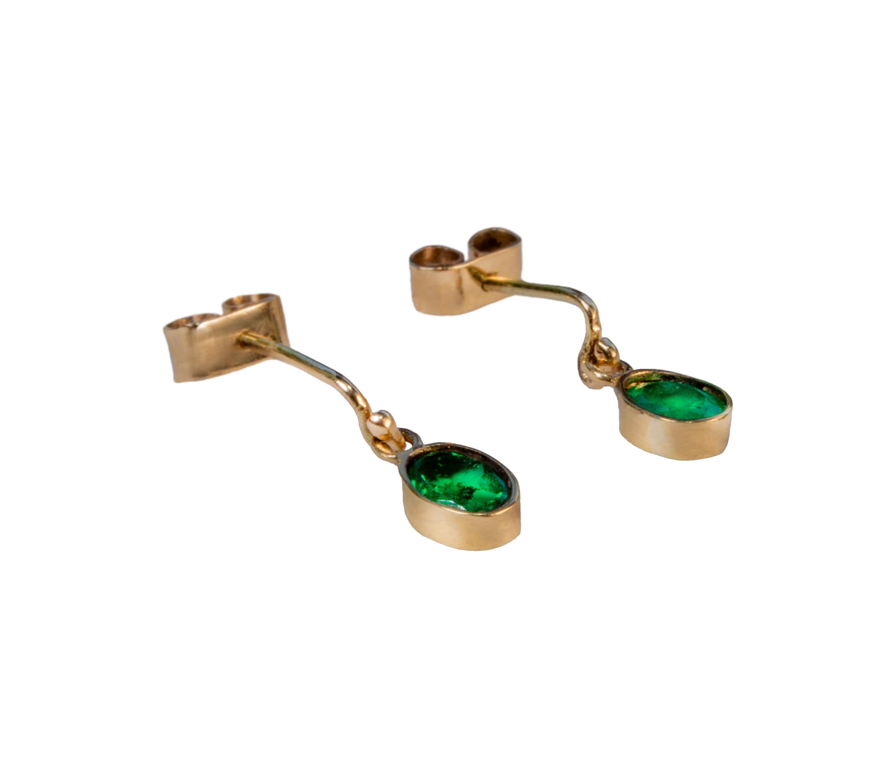 Pendientes de Oro Amarillo con Esmeraldas Colgantes
